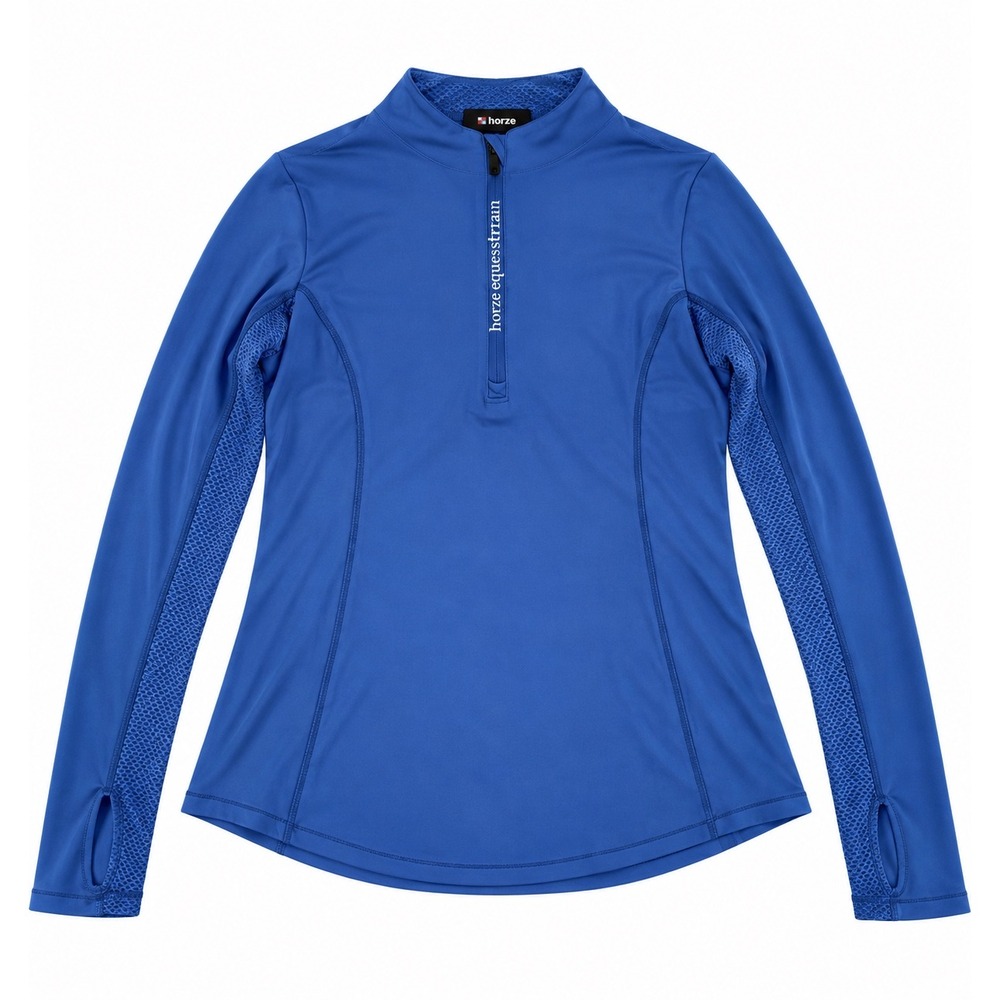 Horze Equestrian Blue Quarter Zip Long Sleeve Riding Top Mesh Inserts US 12